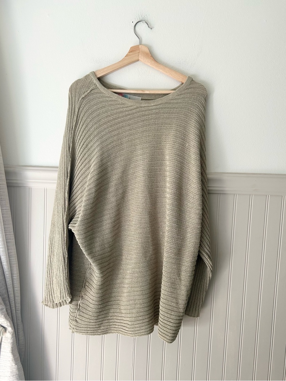Free People Beach Medium Olive Ribbed Scoop Neck Sweater